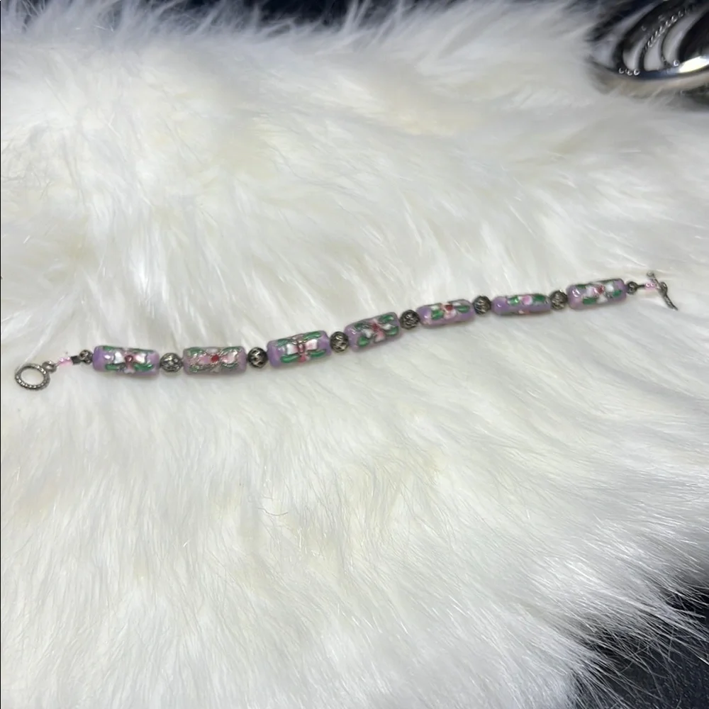 Vintage Silver and Pink Beaded Bracelet